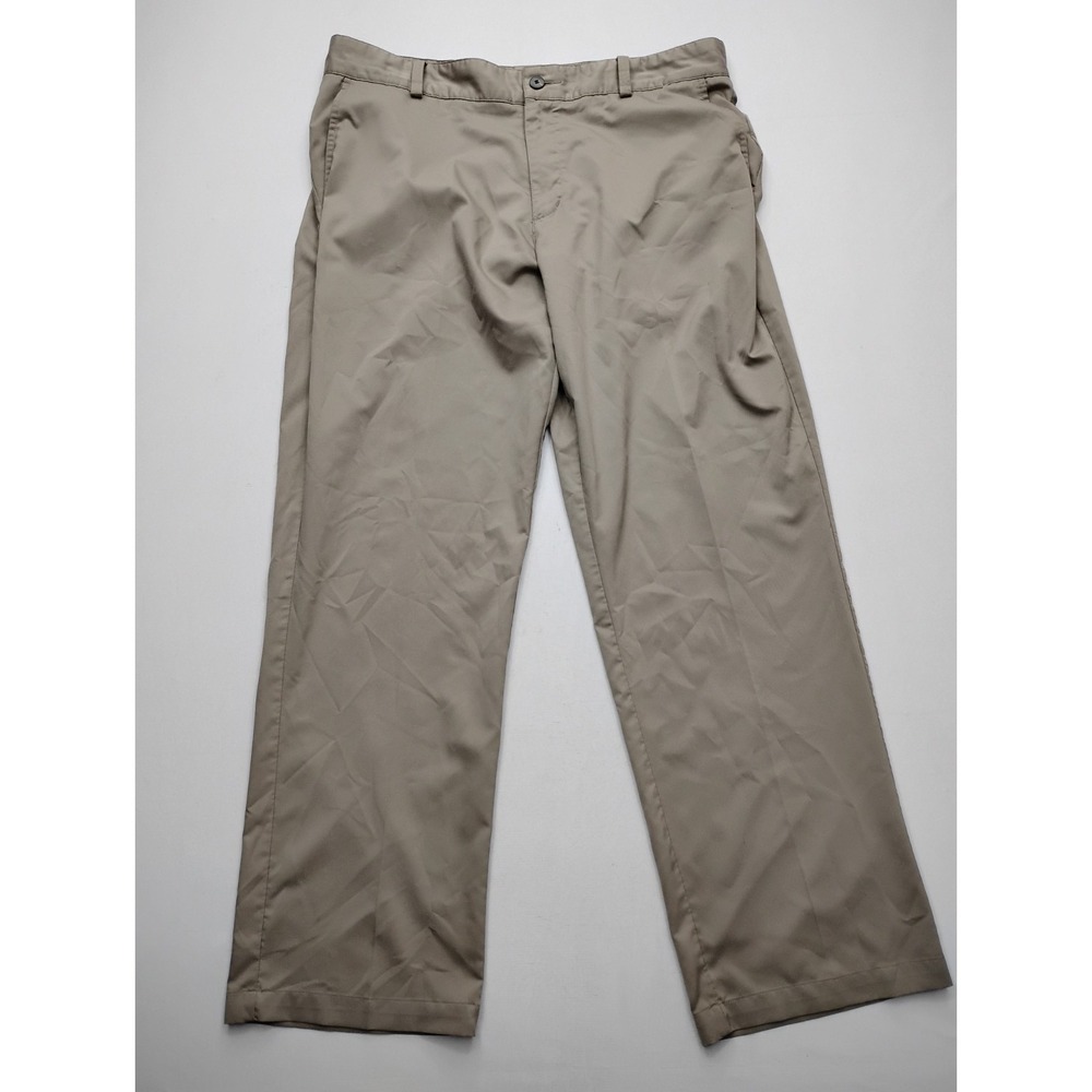 Men's Adidas Climalite Pants 36x32 Flat Front Tan Golf Slacks Performance